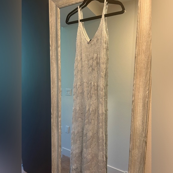 Zara Silver Sequin Metallic Open Knit Detail Tank Camo Maxi Long Dress - Picture 6 of 6